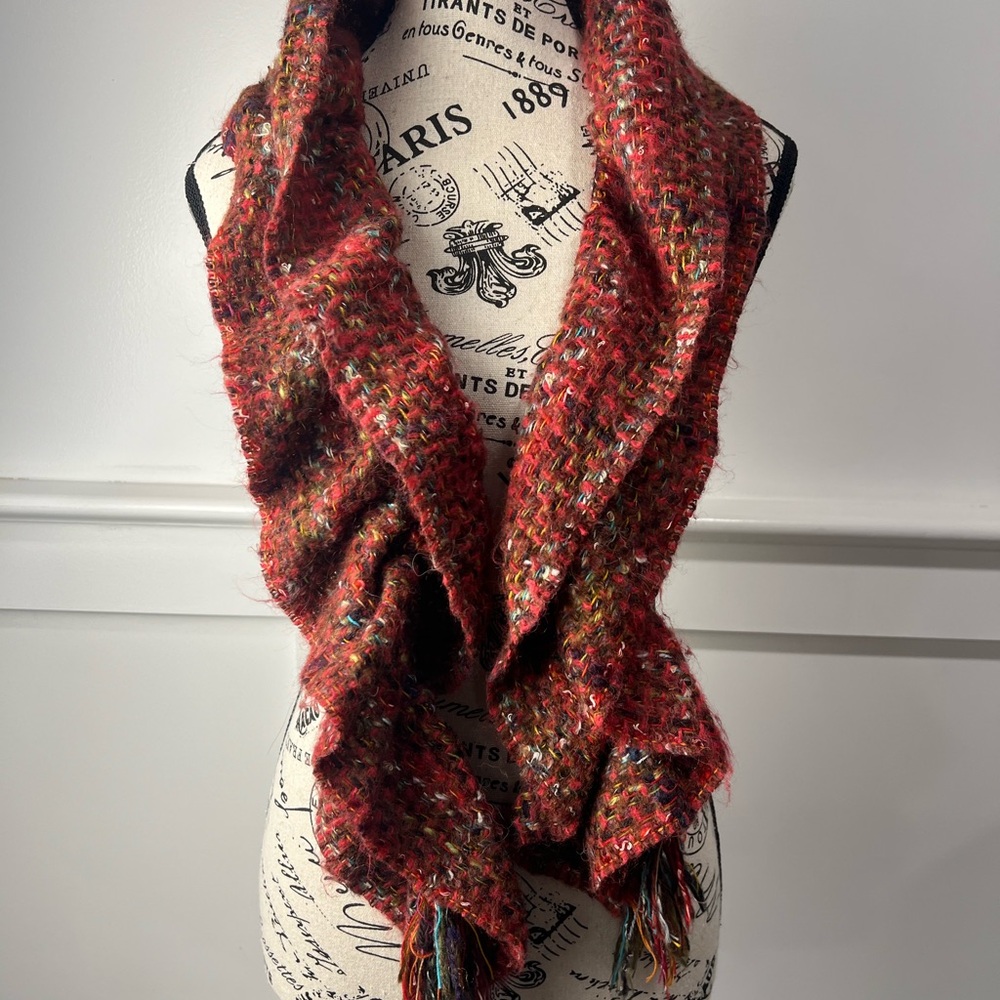Fun Red and Orange Ruffled Scarf